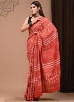 Cotton Orange Daily Wear Printed Saree